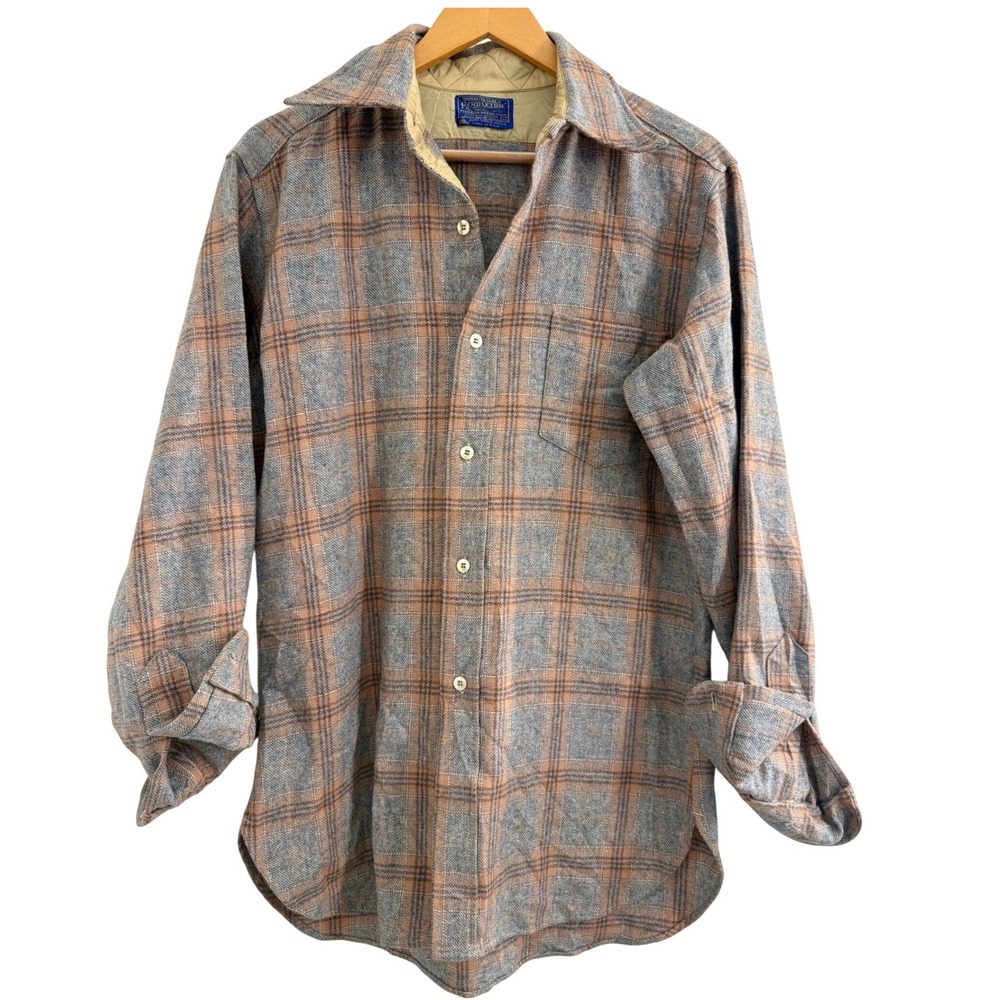 Pendleton Mens Wool Plaid Shirt Medium Vintage Button Up Brown Blue USA Heritage